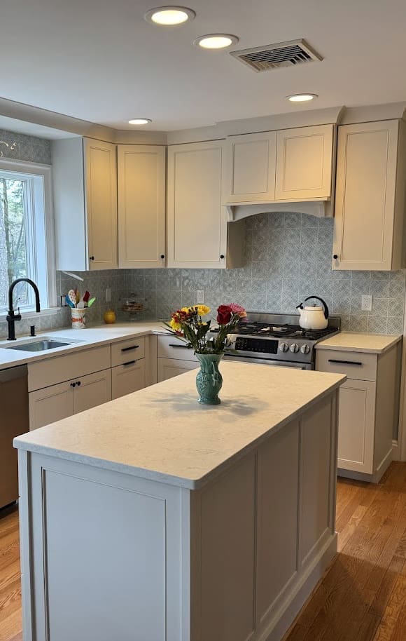 White Kitchen Cabinets - Refinished by Rand and Sons Fine Finishes